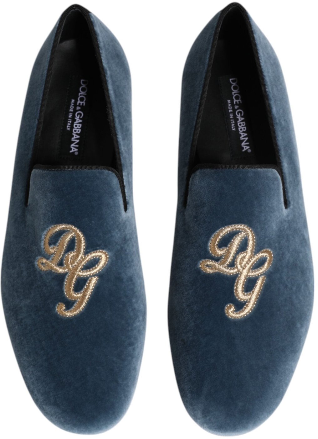 Dolce & Gabbana Blue Velvet DG Logo Loafers Formal Shoes