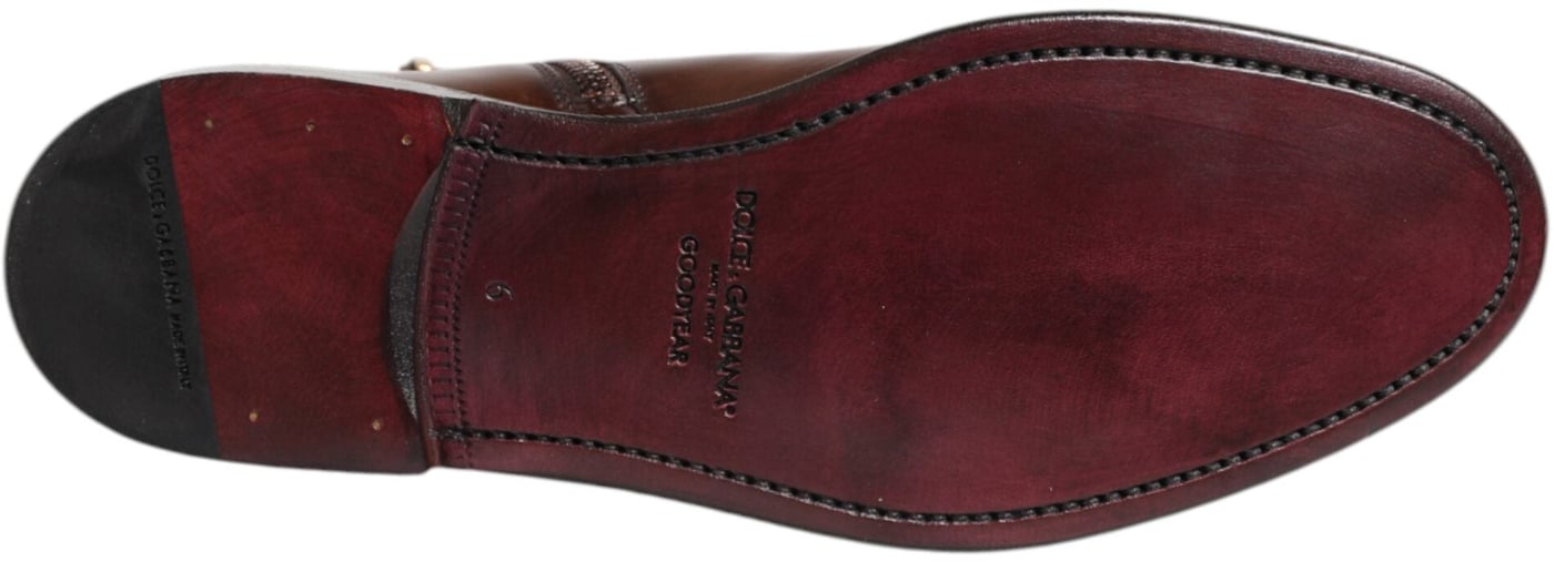 Dolce & Gabbana Brown Chelsea Leather Mid Calf Boots Shoes