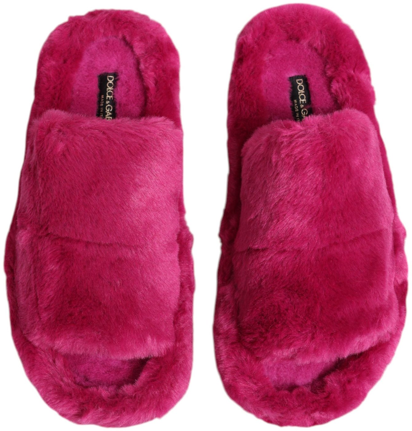 Dolce & Gabbana Pink Acrylic Faux Fur Mens Flats Sandals Shoes