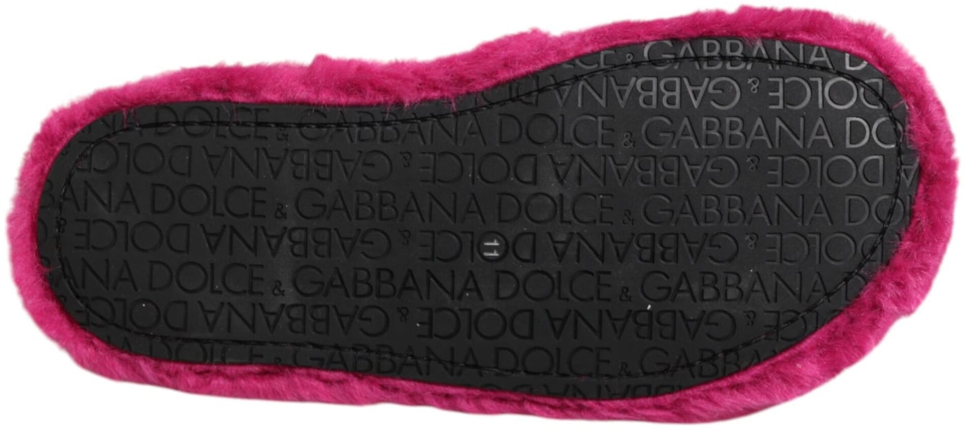 Dolce & Gabbana Pink Acrylic Faux Fur Mens Flats Sandals Shoes