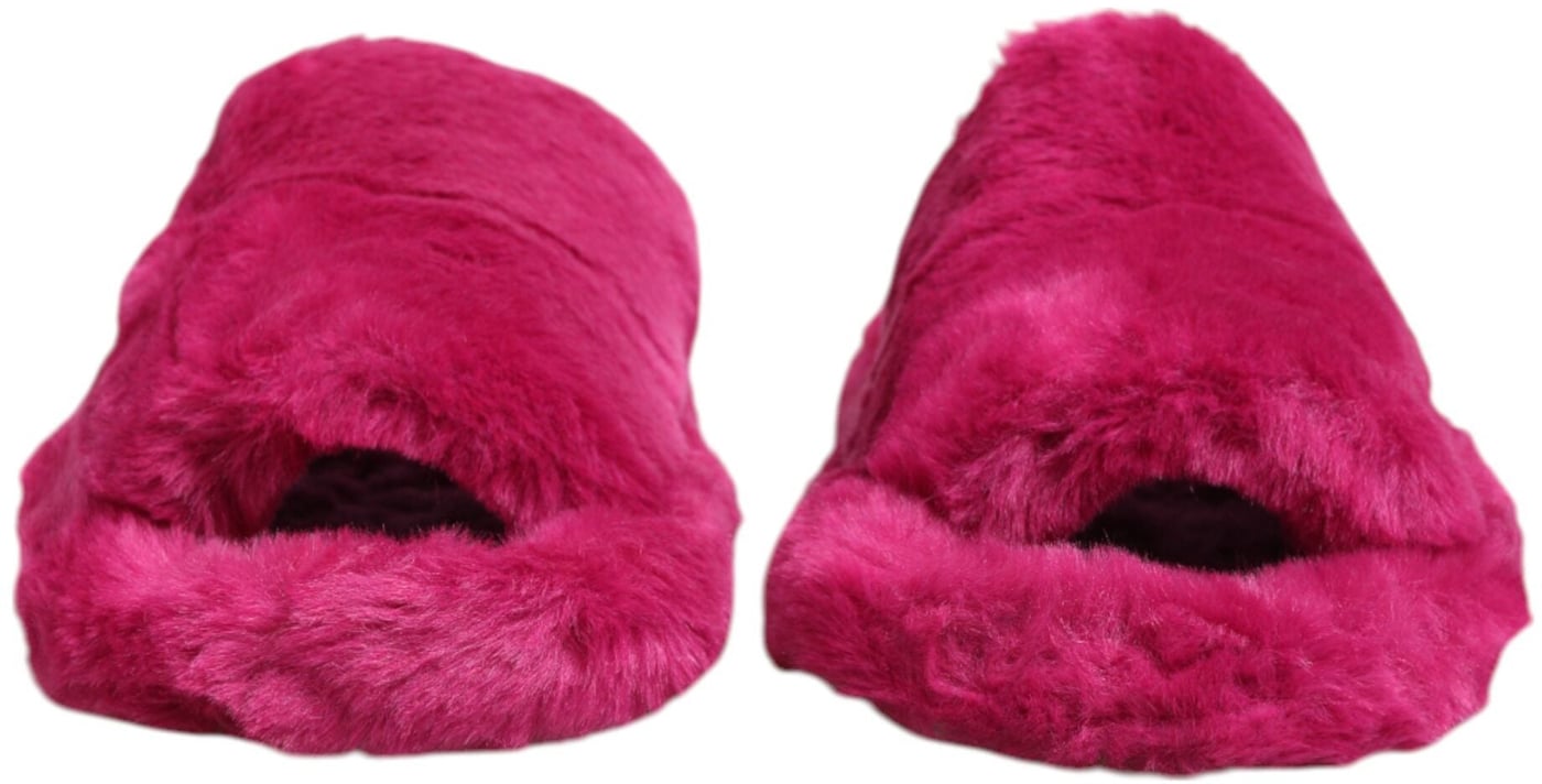 Dolce & Gabbana Pink Acrylic Faux Fur Mens Flats Sandals Shoes