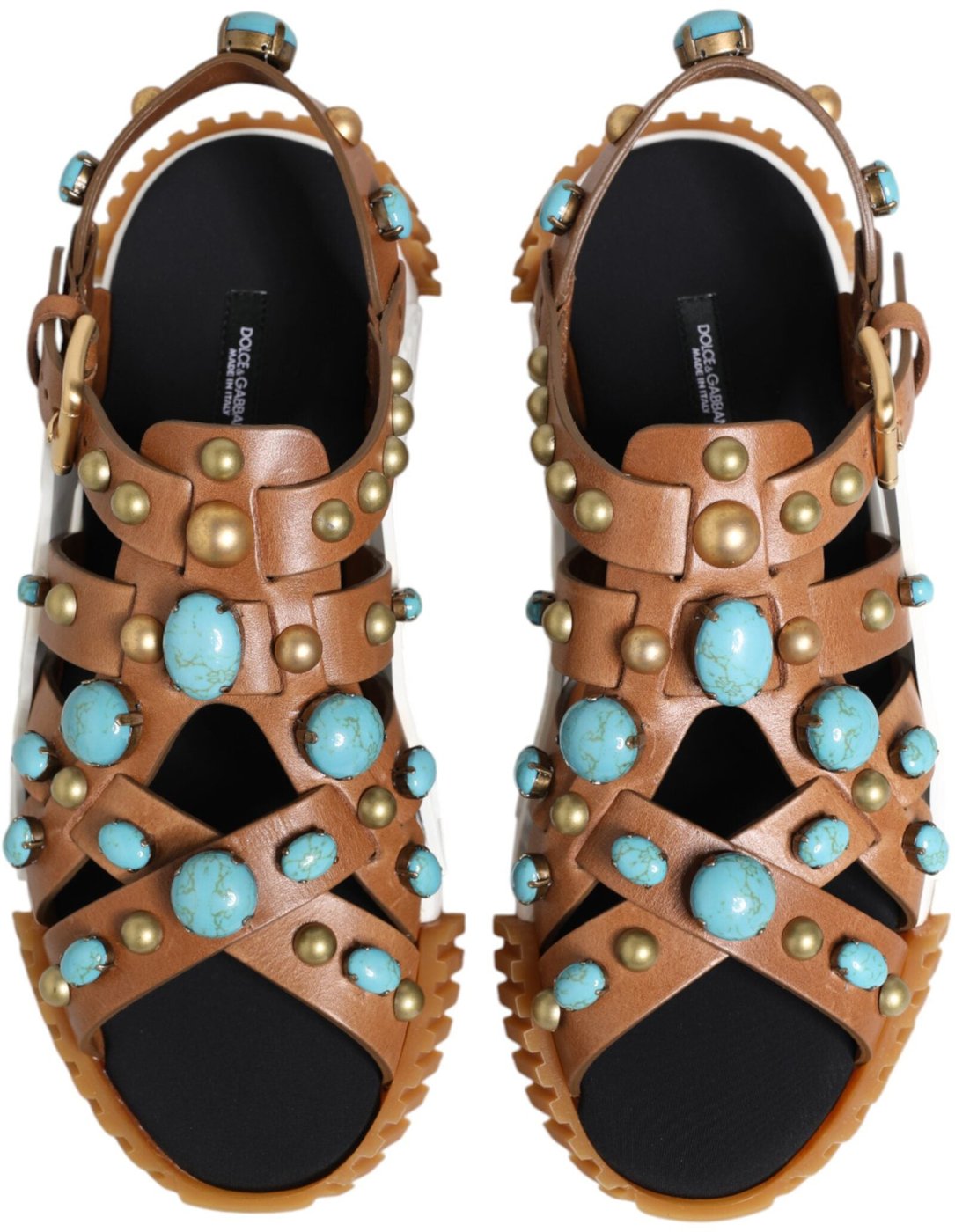 Dolce & Gabbana Brown Leather Studded Slides Sandals Shoes