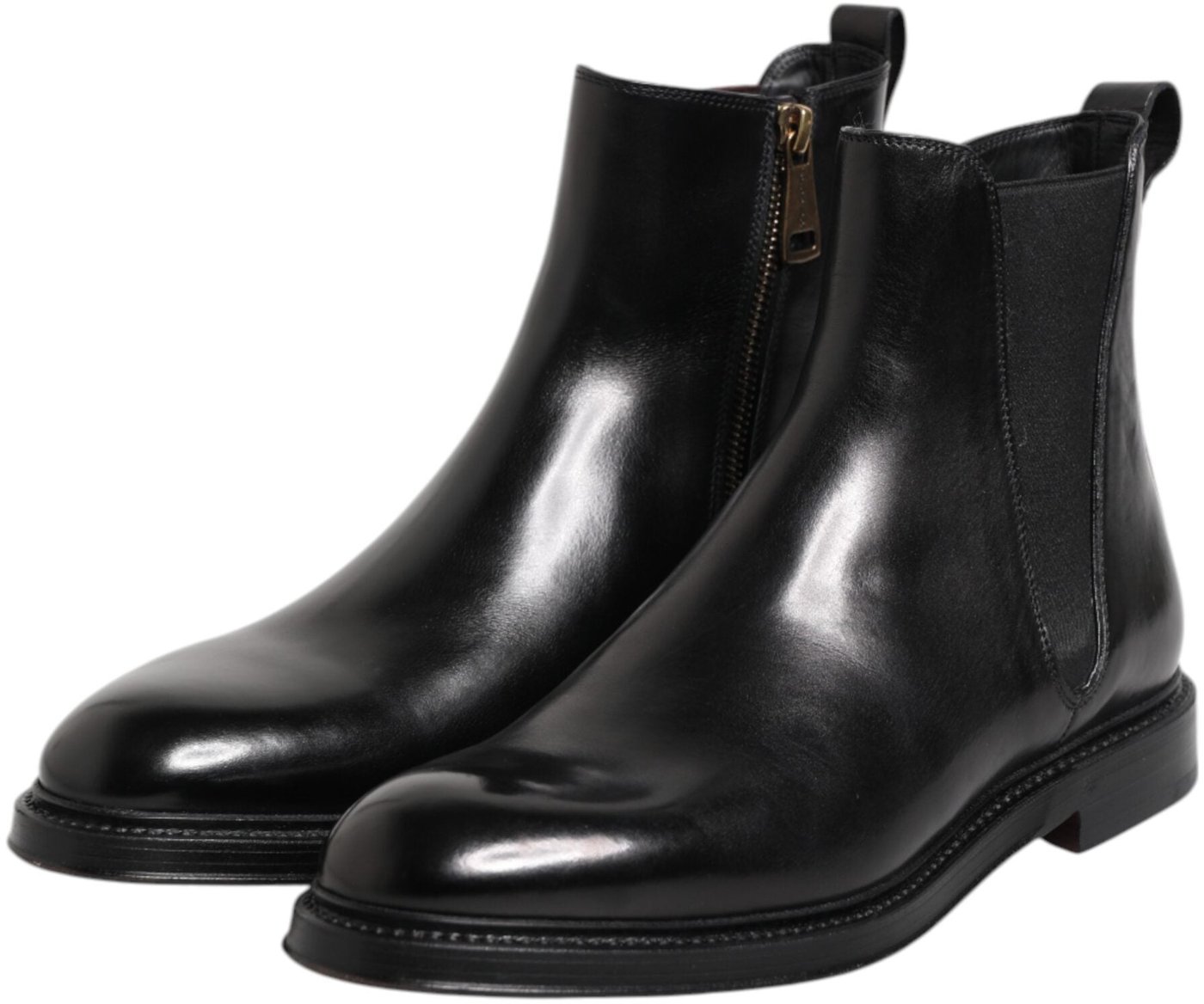Dolce & Gabbana Black Chelsea Leather Mid Calf Boots Shoes