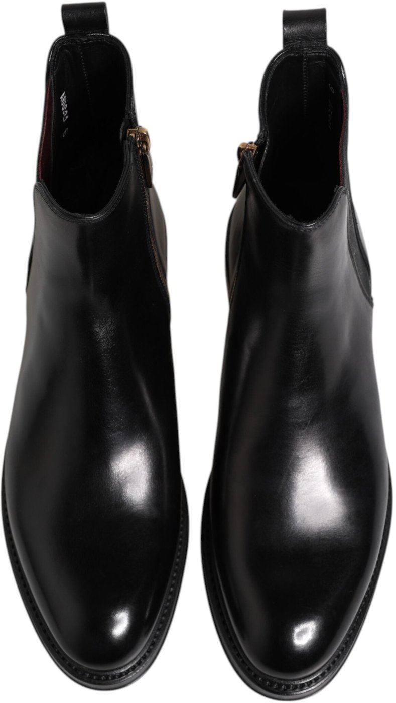 Dolce & Gabbana Black Chelsea Leather Mid Calf Boots Shoes