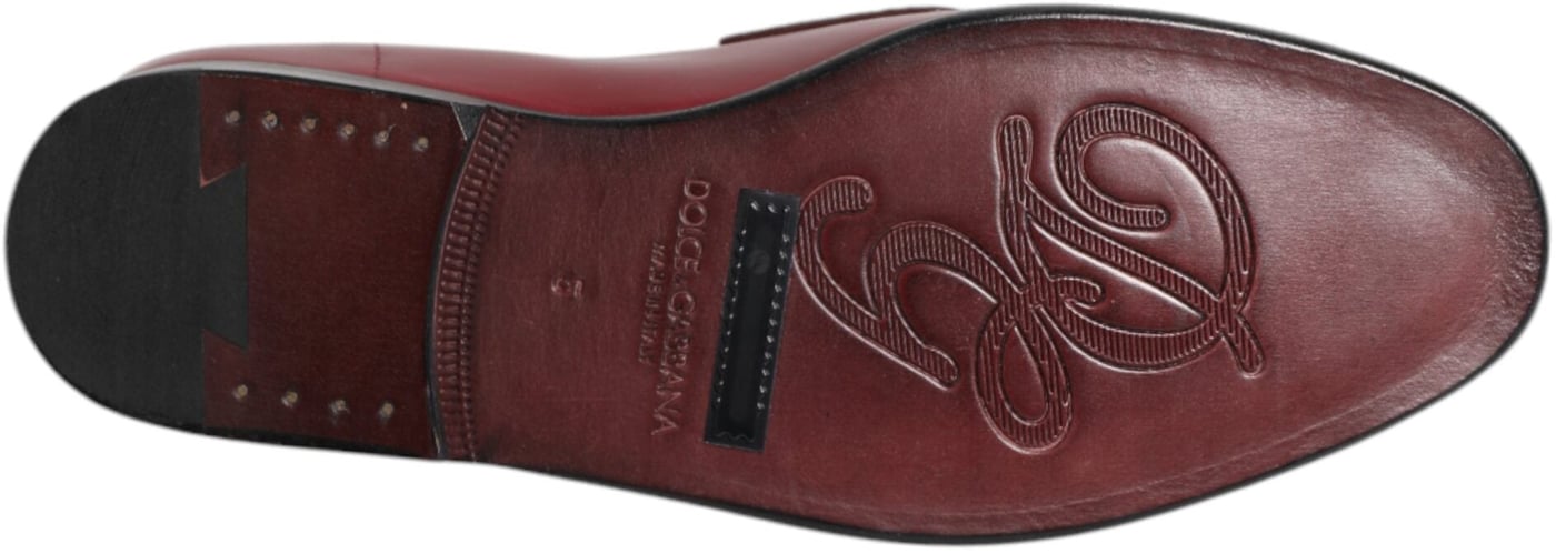 Dolce & Gabbana Burgundy Leather Formal Slip On Shoes