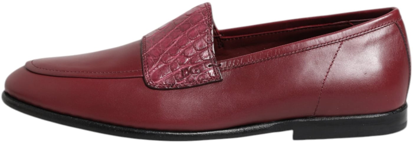 Dolce & Gabbana Burgundy Leather Formal Slip On Shoes