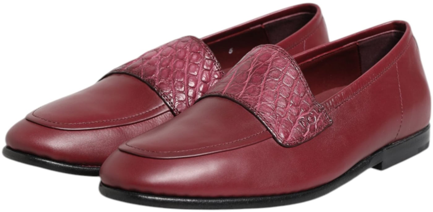 Dolce & Gabbana Burgundy Leather Formal Slip On Shoes