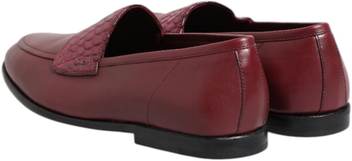 Dolce & Gabbana Burgundy Leather Formal Slip On Shoes
