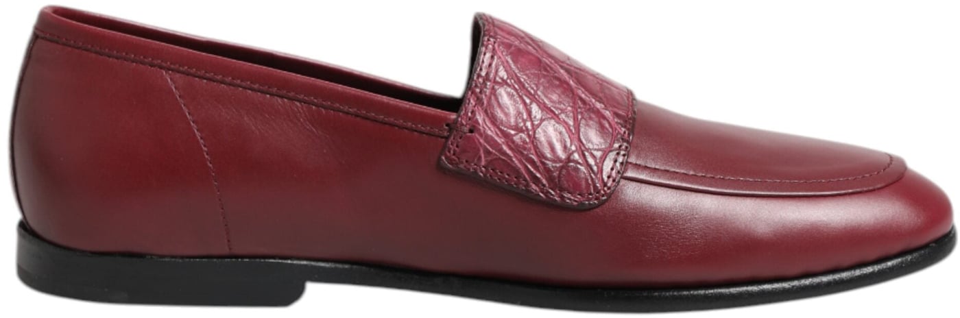 Dolce & Gabbana Burgundy Leather Formal Slip On Shoes