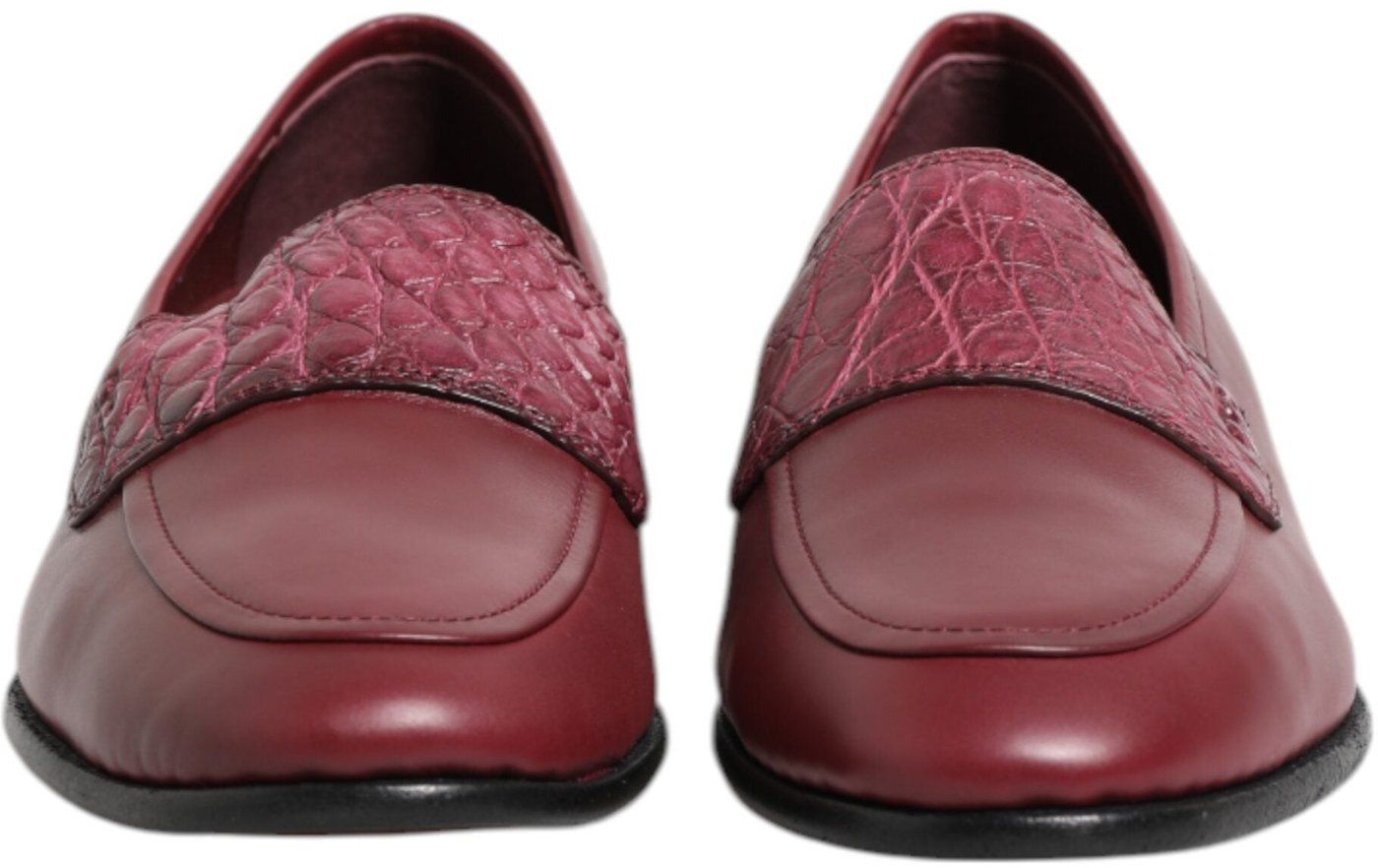 Dolce & Gabbana Burgundy Leather Formal Slip On Shoes