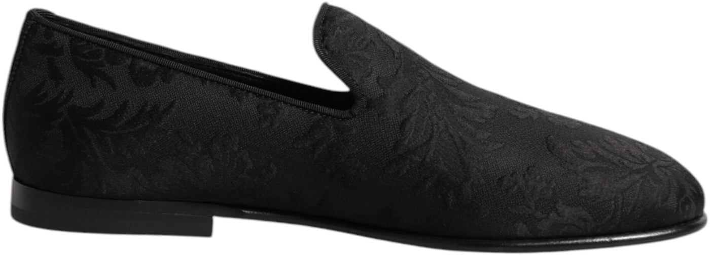 Dolce & Gabbana Black Floral Brocade Loafers Men Dress Shoes
