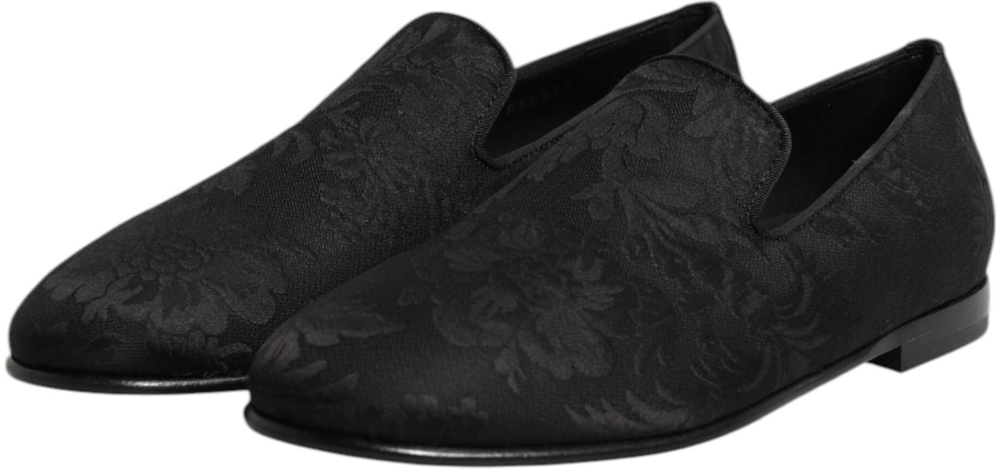 Dolce & Gabbana Black Floral Brocade Loafers Men Dress Shoes