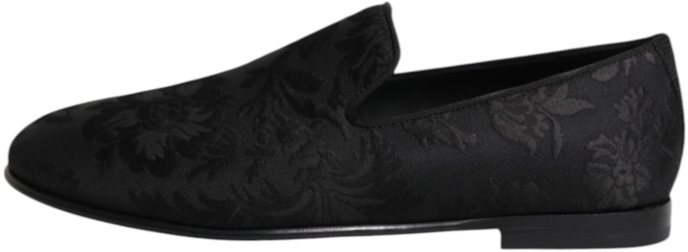Dolce & Gabbana Black Floral Brocade Loafers Men Dress Shoes