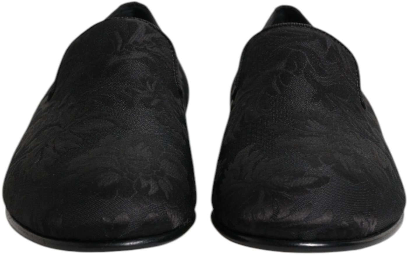 Dolce & Gabbana Black Floral Brocade Loafers Men Dress Shoes