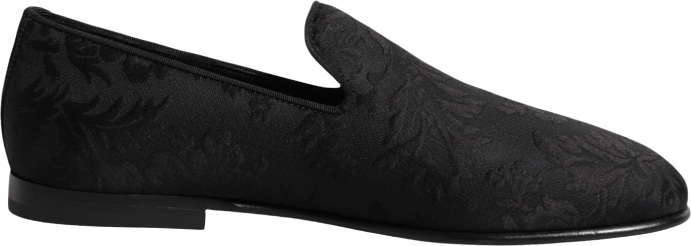 Dolce & Gabbana Black Floral Brocade Loafers Men Dress Shoes