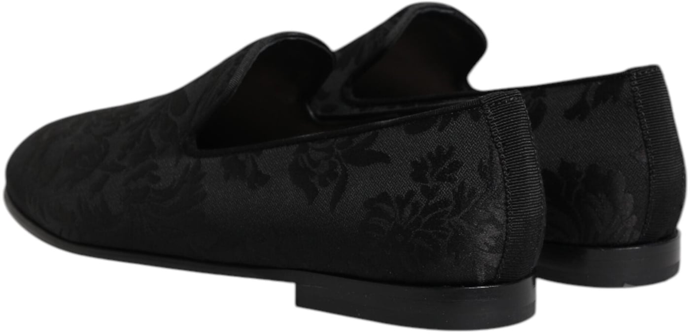 Dolce & Gabbana Black Floral Brocade Loafers Men Dress Shoes