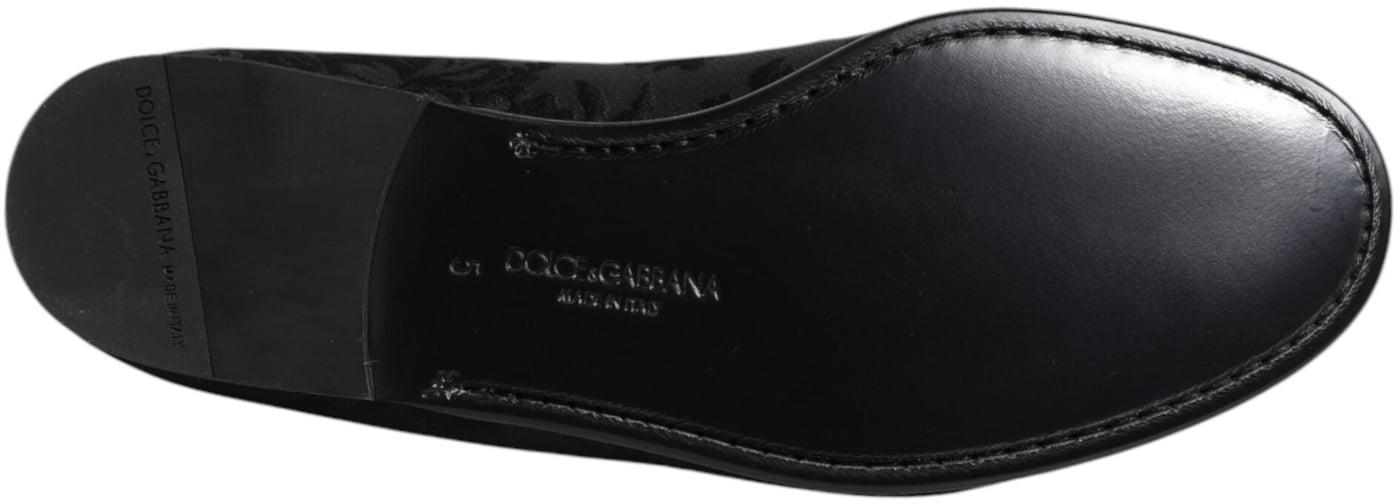 Dolce & Gabbana Black Floral Brocade Loafers Men Dress Shoes