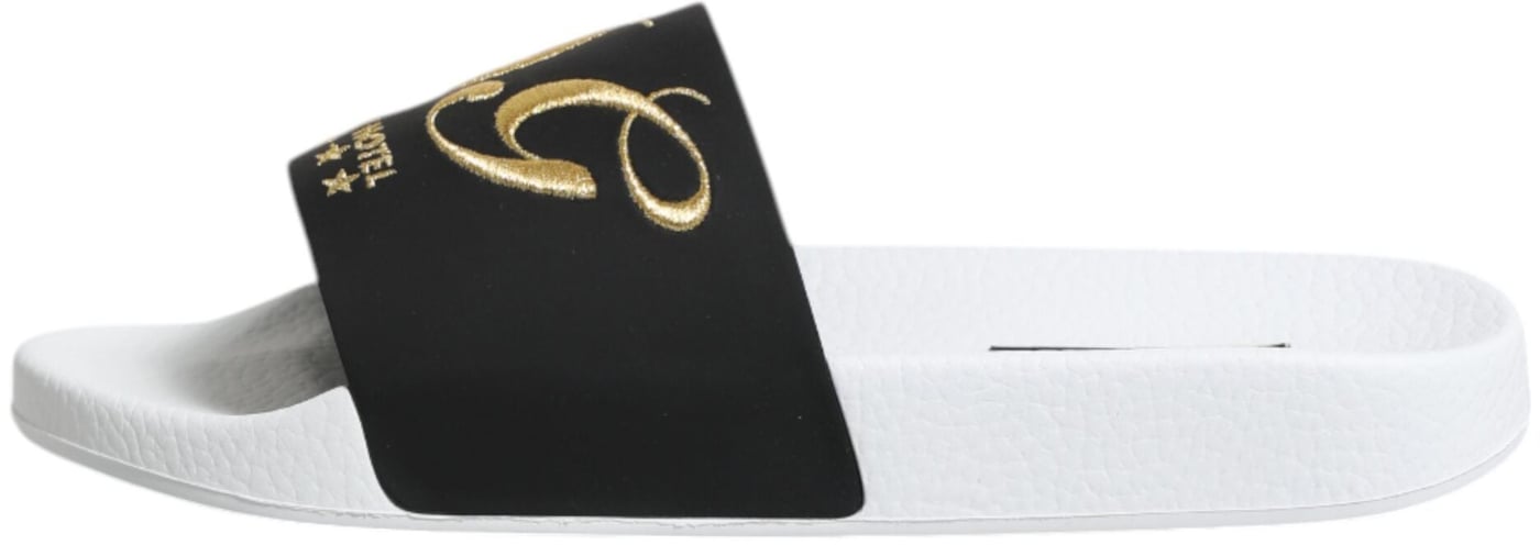 Dolce & Gabbana White Black Leather Sandals Beachwear Shoes