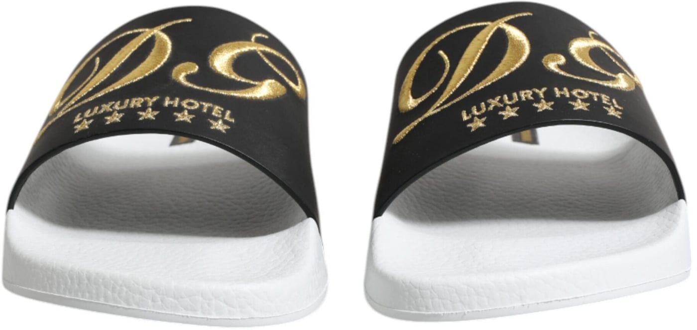 Dolce & Gabbana White Black Leather Sandals Beachwear Shoes