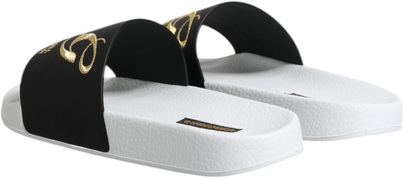 Dolce & Gabbana White Black Leather Sandals Beachwear Shoes