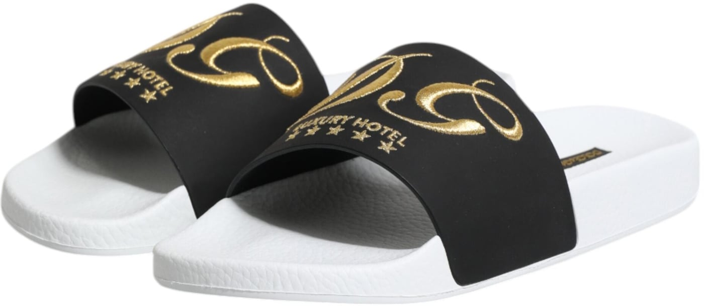 Dolce & Gabbana White Black Leather Sandals Beachwear Shoes