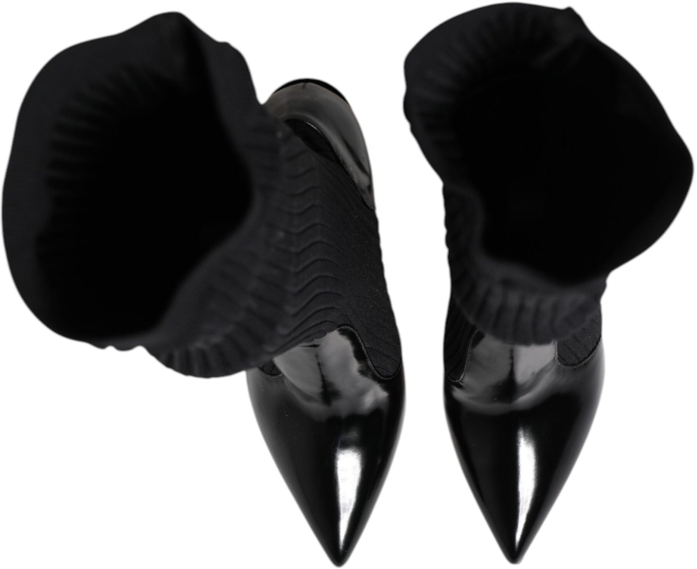 Dolce & Gabbana Black Leather Ribbed Knit Knee Boots Shoes