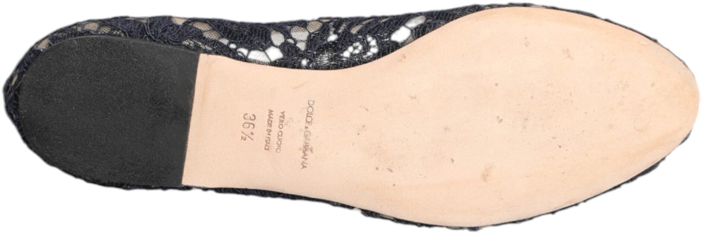 Dolce & Gabbana Blue Taormina Lace Crystals Flats Shoes