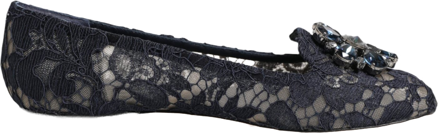 Dolce & Gabbana Blue Taormina Lace Crystals Flats Shoes
