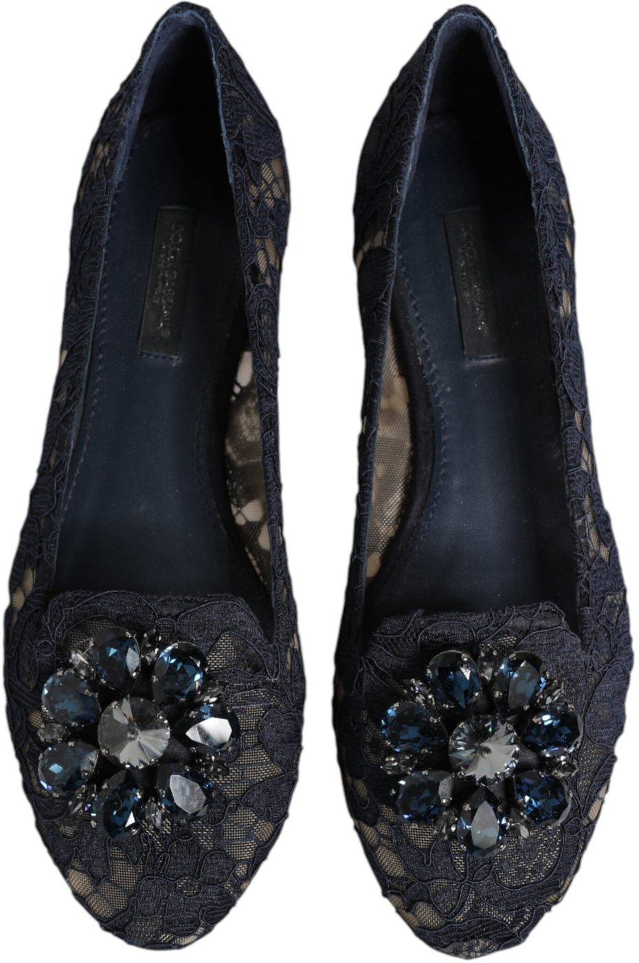 Dolce & Gabbana Blue Taormina Lace Crystals Flats Shoes