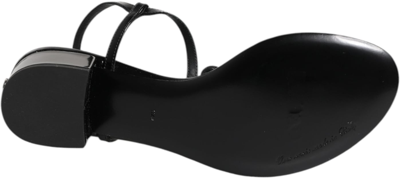 Dolce & Gabbana Black Leather Crystal Ankle Strap Sandals Shoes