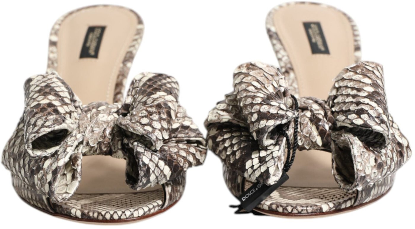 Dolce & Gabbana Multicolor Keira Bow Leather Peep Toe Mules Shoes