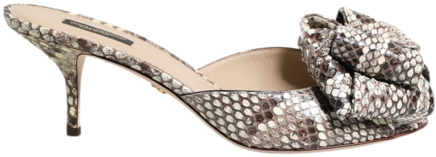 Dolce & Gabbana Multicolor Keira Bow Leather Peep Toe Mules Shoes
