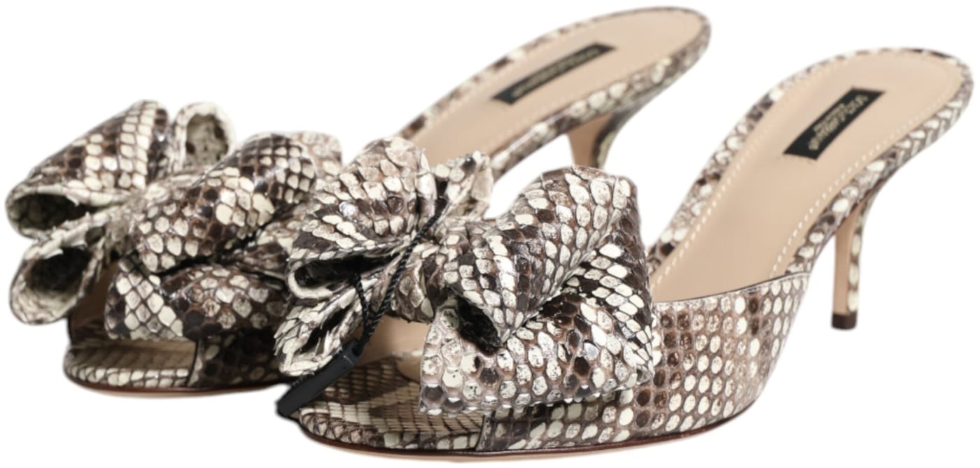 Dolce & Gabbana Multicolor Keira Bow Leather Peep Toe Mules Shoes