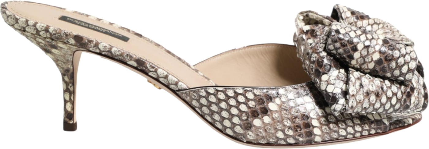 Dolce & Gabbana Multicolor Keira Bow Leather Peep Toe Mules Shoes