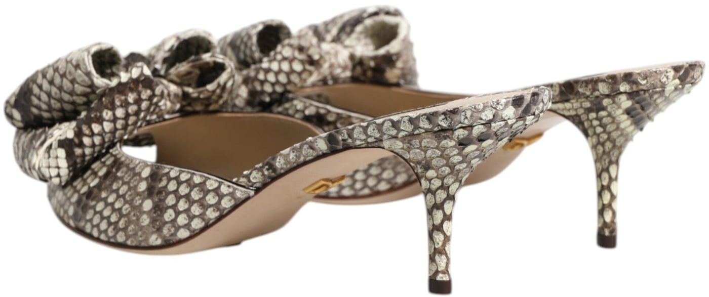 Dolce & Gabbana Multicolor Keira Bow Leather Peep Toe Mules Shoes