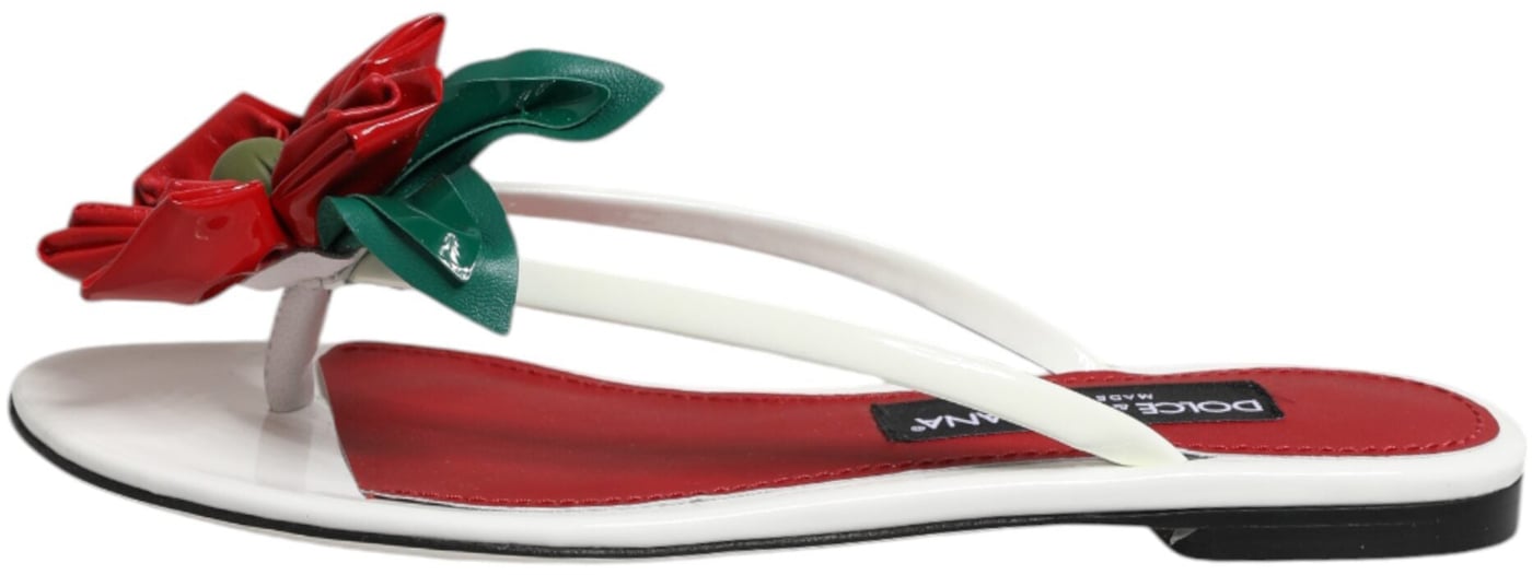 Dolce & Gabbana Red White KEIRA Flower Leather Sandals Shoes