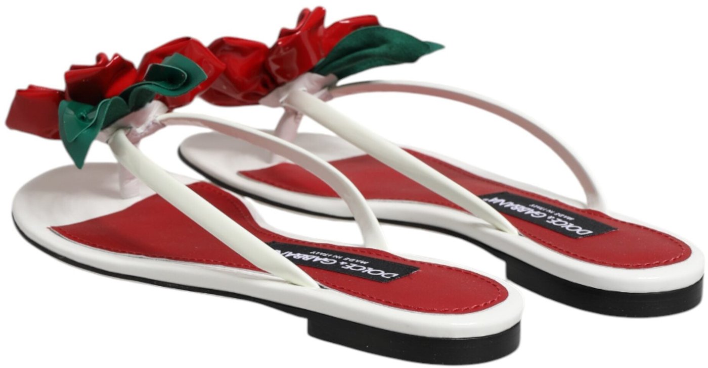 Dolce & Gabbana Red White KEIRA Flower Leather Sandals Shoes