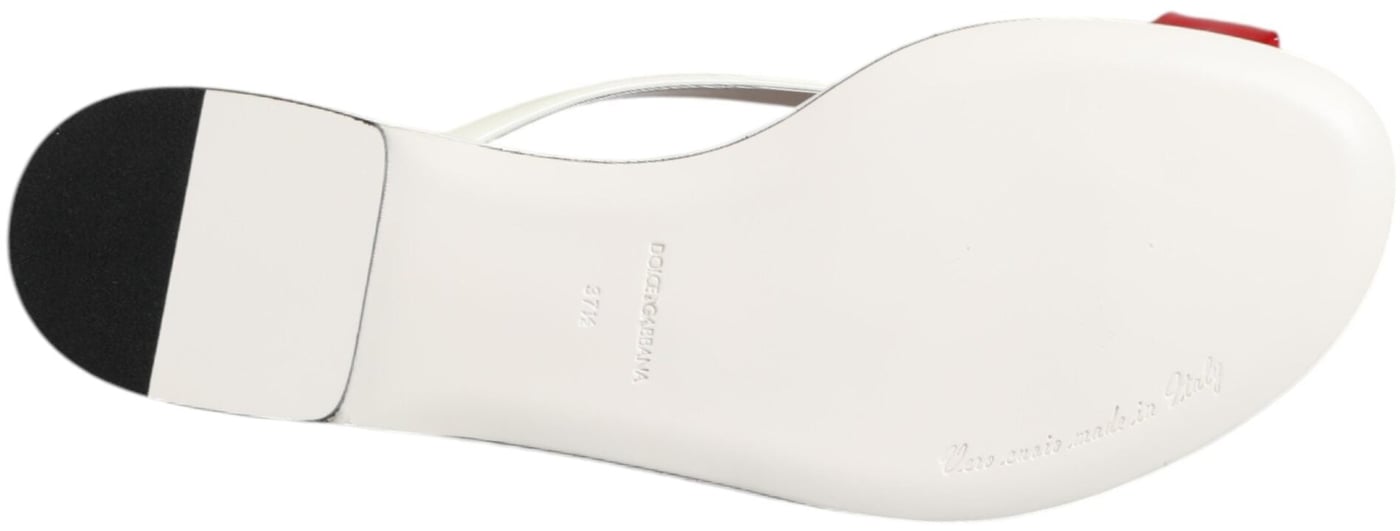 Dolce & Gabbana Red White KEIRA Flower Leather Sandals Shoes