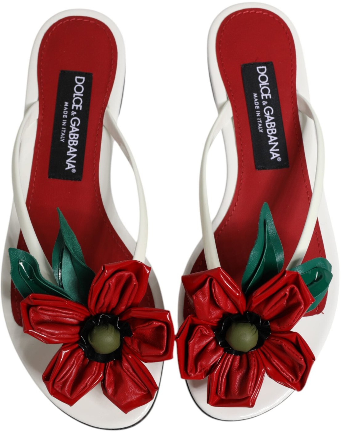 Dolce & Gabbana Red White KEIRA Flower Leather Sandals Shoes