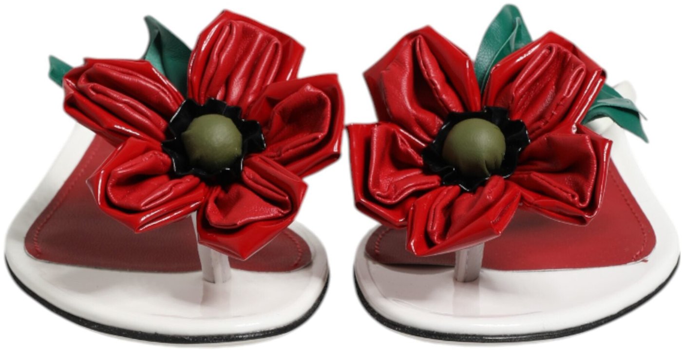 Dolce & Gabbana Red White KEIRA Flower Leather Sandals Shoes
