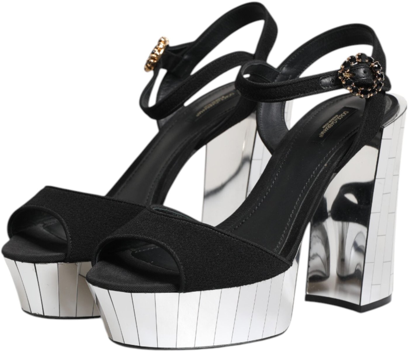 Dolce & Gabbana Black Crystal Ankle Strap Keira Sandal Shoes