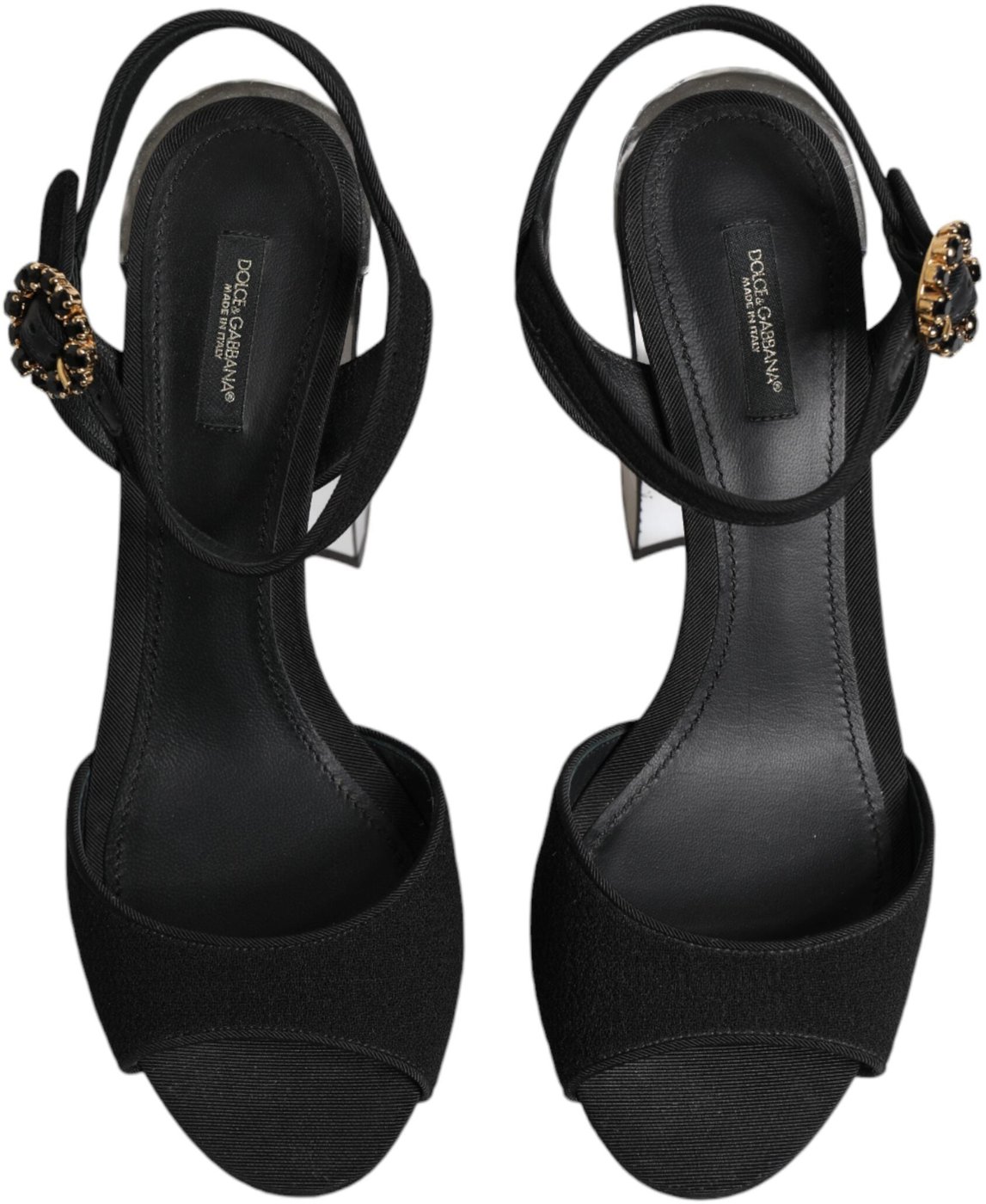 Dolce & Gabbana Black Crystal Ankle Strap Keira Sandal Shoes