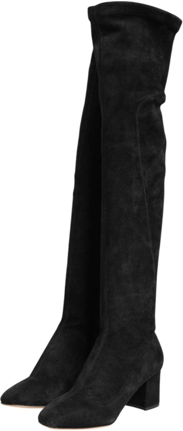 Dolce & Gabbana Black Suede Leather Knee High Boots Shoes