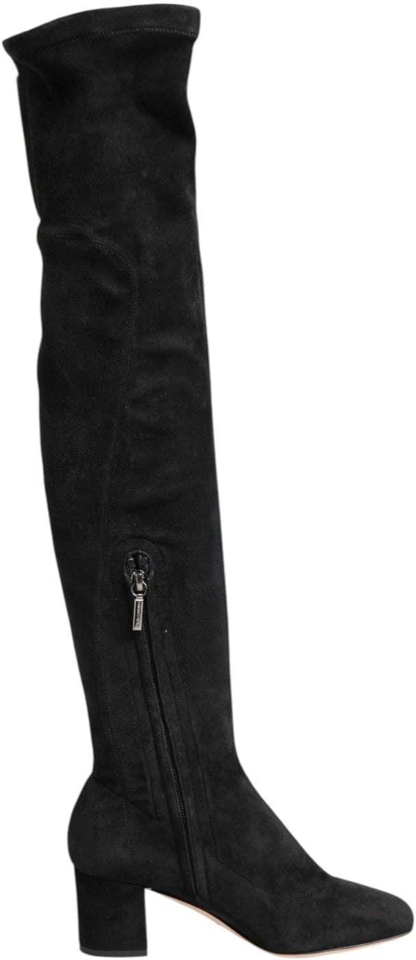 Dolce & Gabbana Black Suede Leather Knee High Boots Shoes