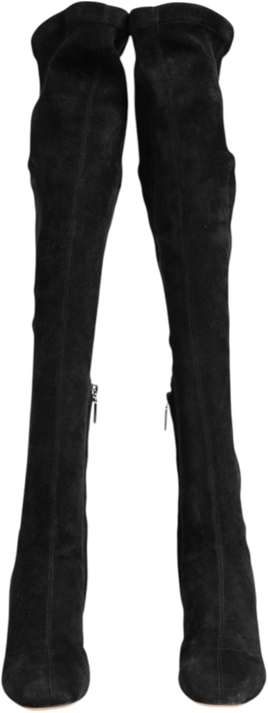Dolce & Gabbana Black Suede Leather Knee High Boots Shoes