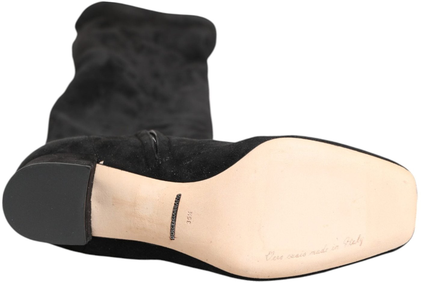 Dolce & Gabbana Black Suede Leather Knee High Boots Shoes