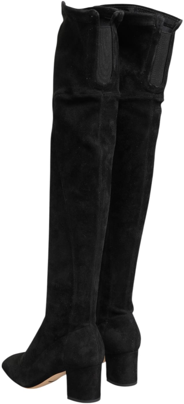 Dolce & Gabbana Black Suede Leather Knee High Boots Shoes