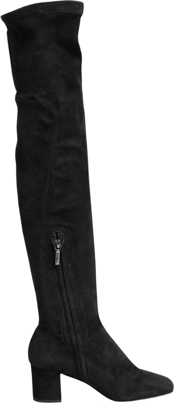 Dolce & Gabbana Black Suede Leather Knee High Boots Shoes
