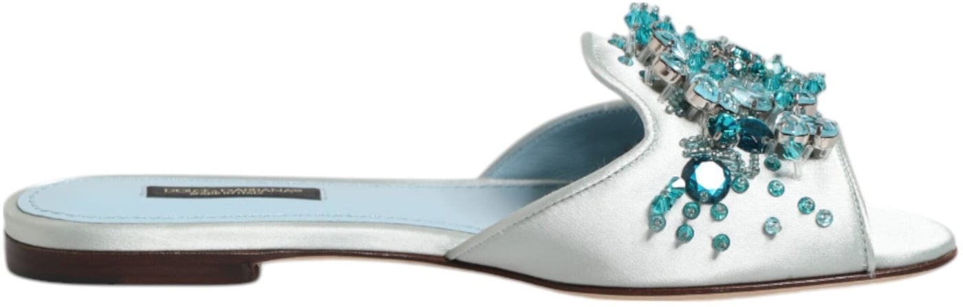 Dolce & Gabbana Silver Blue Leather Bead Embellish Slide Shoes
