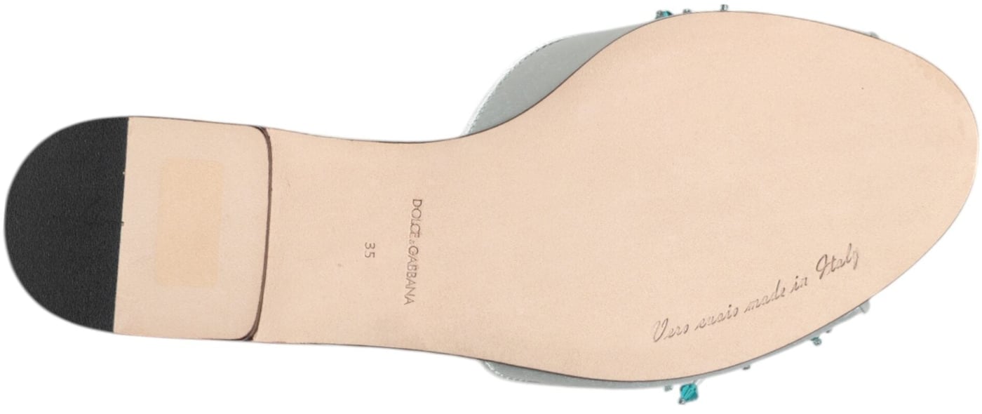 Dolce & Gabbana Silver Blue Leather Bead Embellish Slide Shoes